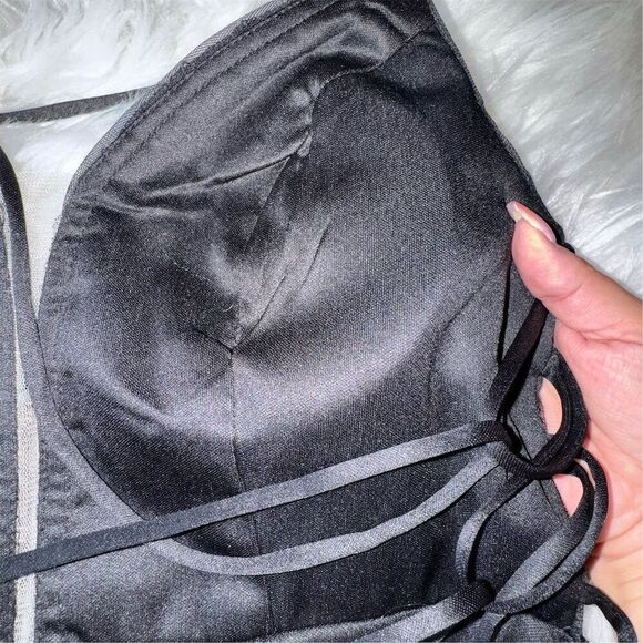 Black Sequin Homecoming Party Date Strapless Mini Dress Crisscross Back Size 2 - Picture 8 of 13